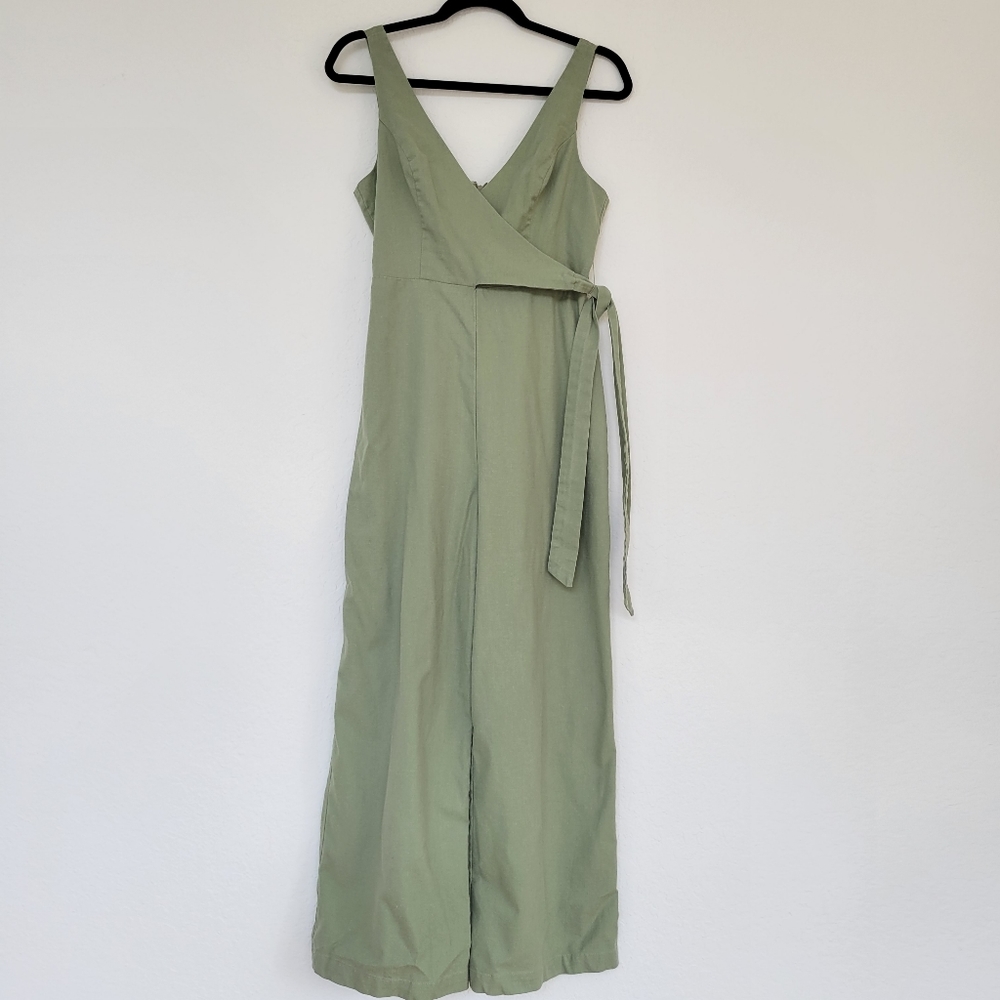 Lulus | It's a Wrap Sage Green Sleeveless Wide-Leg Jumpsuit Size M